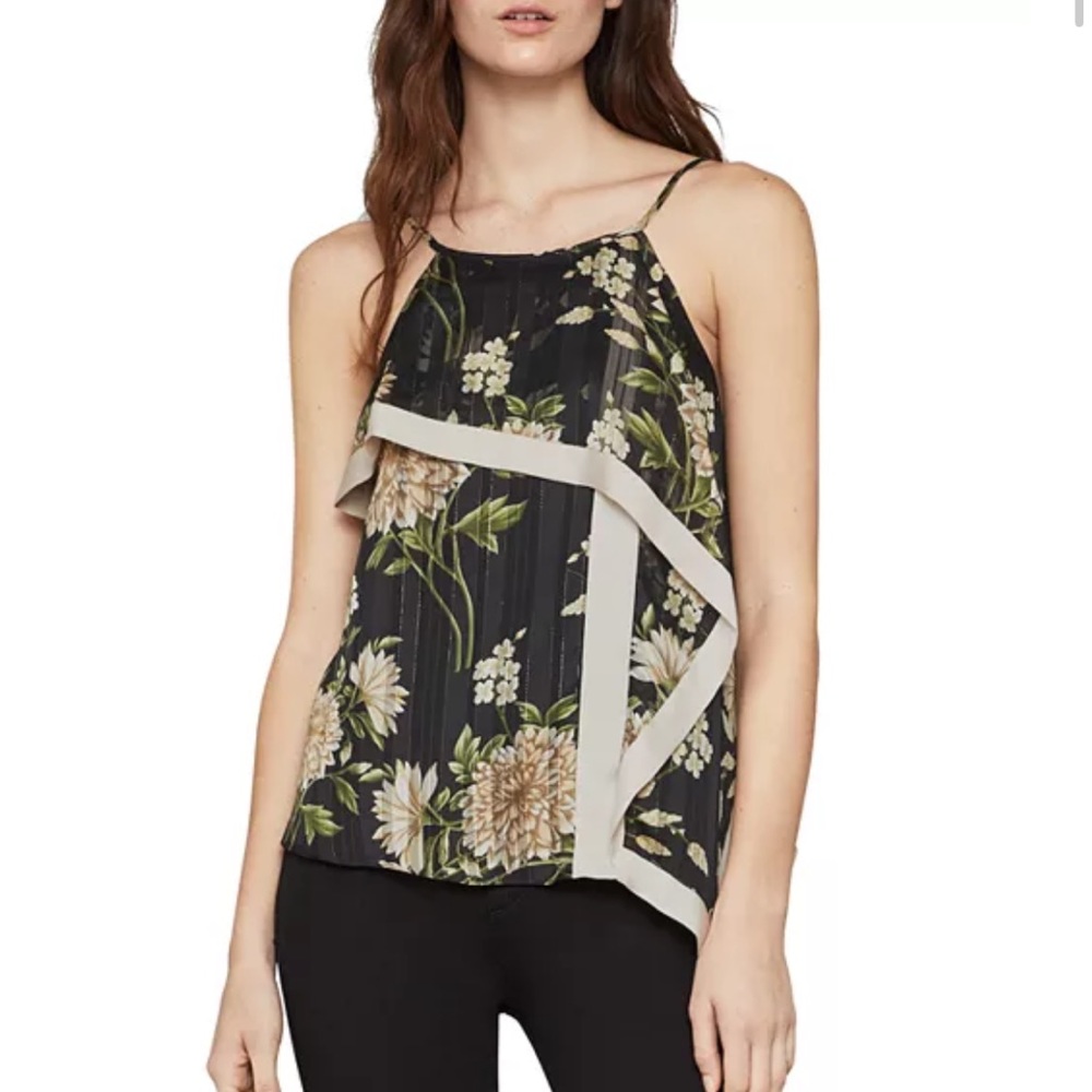 BCBGMaxAzria Garden Floral-Print Handkerchief Top Size Small